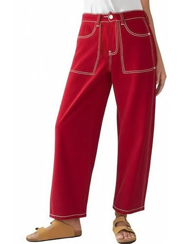 Flamingals Wide Leg Barrel Pants Casual Mid Rise Stretchy Baggy Carrot Chino Pants for Women Tren... | Amazon (US)