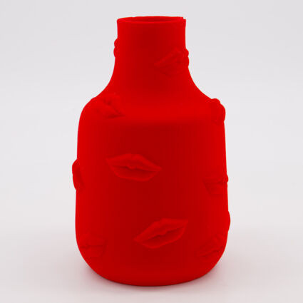 Red Flocked Lips Vase 20x11cm | TK Maxx