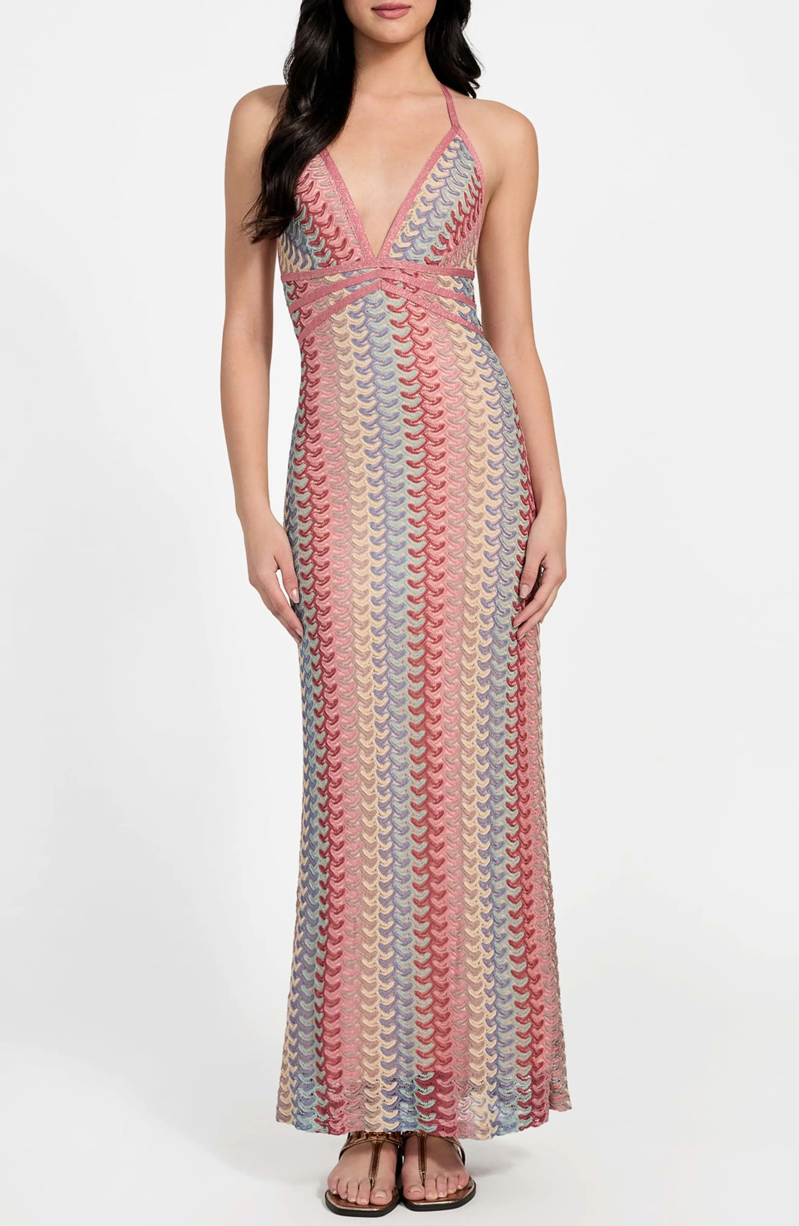GUESS Fearne Knit Halter Dress in River Gravel Multi at Nordstrom, Size Large | Nordstrom