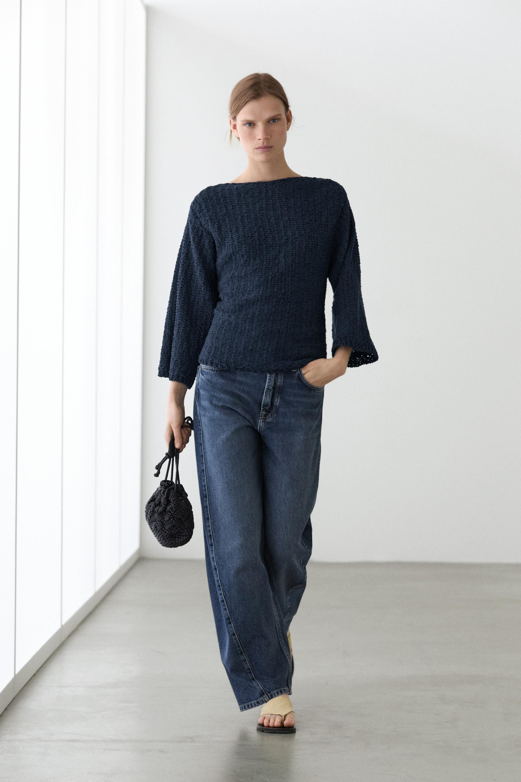 Textured cotton blend knit sweater | Massimo Dutti UK