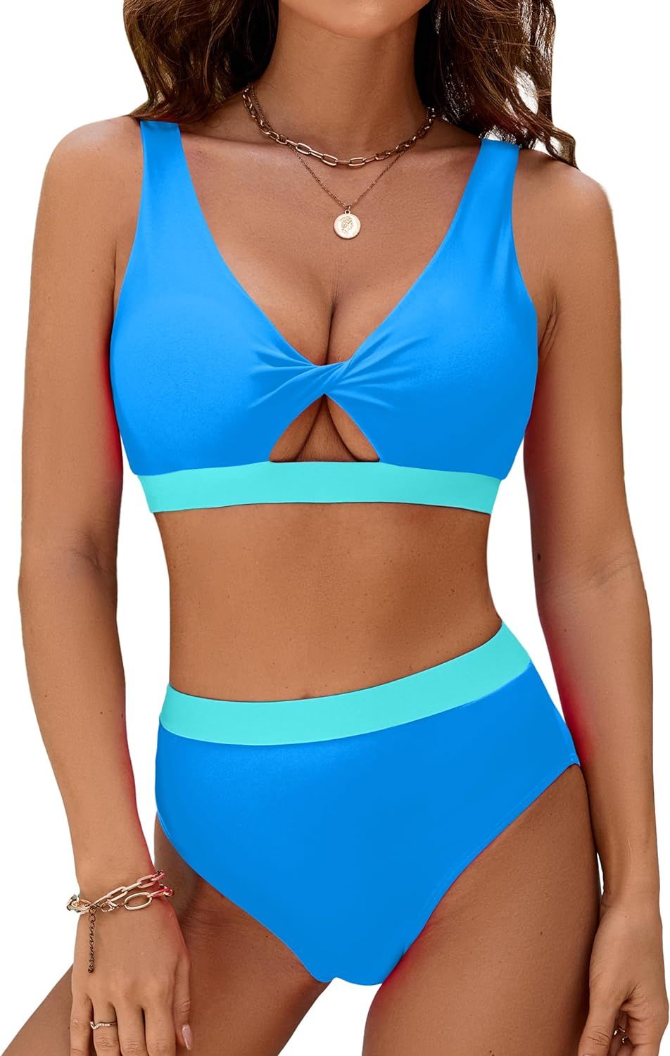 Blooming Jelly Women's High Waisted Bikini Sets Two Piece Color Block Swimsuits Sports Cutout Hig... | Amazon (US)