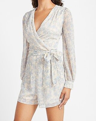 Floral Pleated Wrap Front Romper | Express