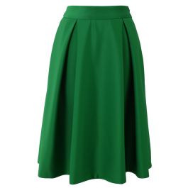 Full A-line Midi Skirt in Green | Chicwish