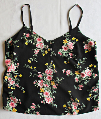Old Navy women's black floral cami top size M medium V neck button front | eBay US