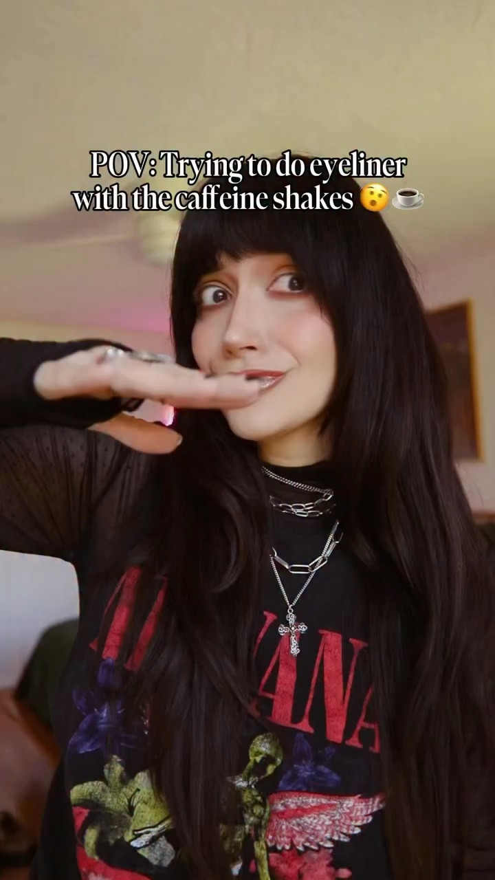 POV: Trying to do eyeliner with the caffeine shakes ☕️🫨 blame it on the espresso, not the skills…! 
go-to eyeliner :  @nyxcosmetics  Epic Ink Eyeliner 🖤
.
.
.
.
#makeup #makeuptutorial #altgirls  #elderemo ootd #relatable streetstyle everydaystyle  amazonfashion  altgirls GrungeStyle  EdgyFashion  RockChic  howtostyle howto FashionInspo OutfitOfTheDay OOTD  gothgirls gothgrunge StreetwearFashion houstonblogger asseenonme empowered women over 30 . houstoncontentcreator  GrungeOutfit  styleinspiration  casual outfit inspo, style 10 , spring outfit ideas, amazon fashion finds, easy outfit inspo, what to wear, brunch outfit idea, coffee date outfit , band tee outfit , spring outfit , fall outfits .