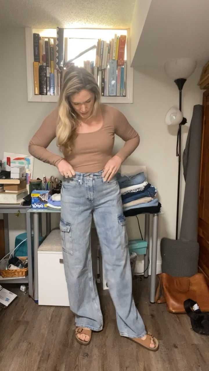 Our favorite jeans now come in a cargo style! They’re currently stock and come in short, reg., and long lengths. They will shrink a bit in the dryer so I got the long length (I’m 5’5”). Top is Abercrombie and shoes are Cushionaire. All linked up! 

#LTKshoecrush #LTKstyletip #LTKfindsunder50