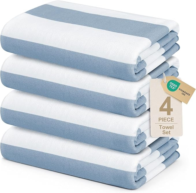 Touchat 4 Pack Beach Towels Oversized 30'' x 60'' Microfiber Pool Swim Bath Camping Travel Cabana... | Amazon (US)