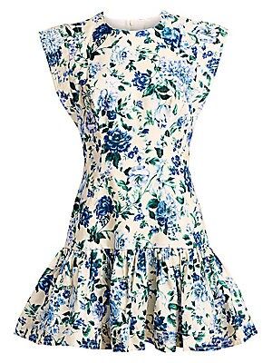Moncur Floral Linen Midi Flounce Dress | Saks Fifth Avenue