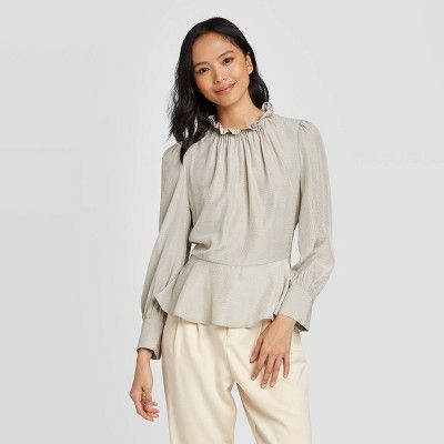 Women's Long Sleeve Shirred Ruffle High Neck Blouse - Who What Wear™ | Target