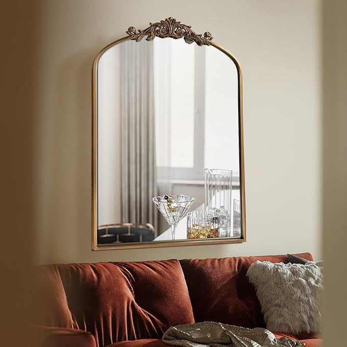 Gold Brass Mirror for Wall,Gold Traditional Vintage Ornate Baroque Mirror,Victorian Antique Bronz... | Amazon (US)