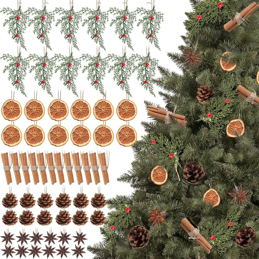 Liliful Christmas Tree Decorations Natural Pine Cones Rustic Ornaments Bulk Dried Orange Slices A... | Amazon (US)