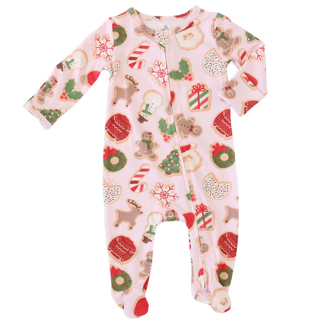 Cookies For Santa Zipper Footie | Pink | Caden Lane