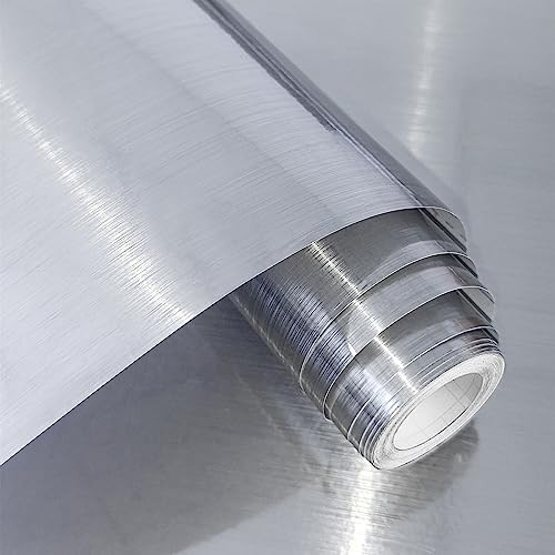lenify Silver Stainless Steel Contact Paper Metal Look Peel and Stick Wallpaper 17.7inch x 118.1inch Silver Waterproof wall paper Self Adhesive Wallpaper for countertop Appliances Decorative Wallpaper | Amazon (US)