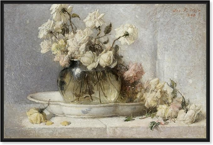 Art Remedy Roses by John Ferguson Weir Canvas Vintage Farm Wall Art, Black Frame, 15" x 10" | Amazon (US)