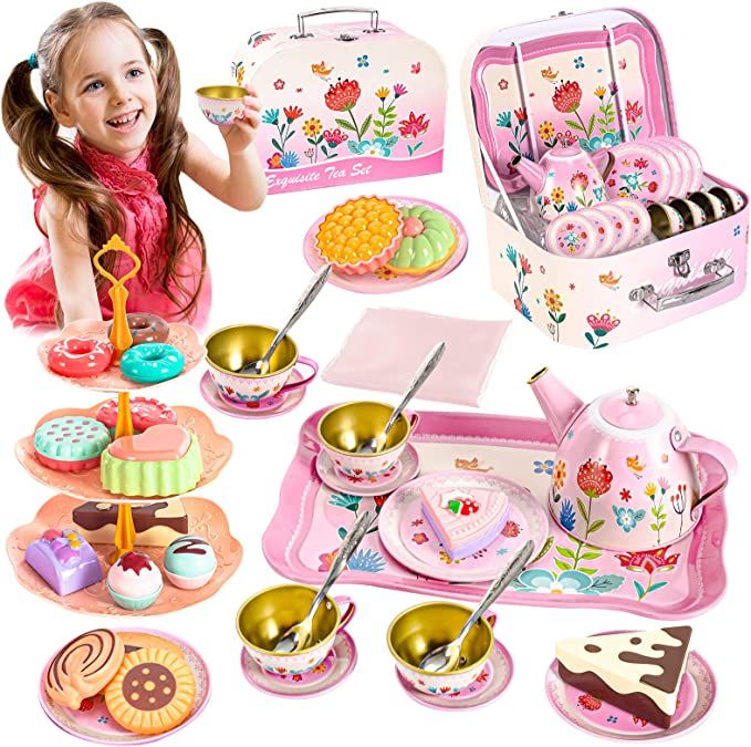 ShyLizard Tea Set for Little Girls, Kids Party Set Toys for 3 Year Old Girls, Princess Tea Set fo... | Amazon (US)