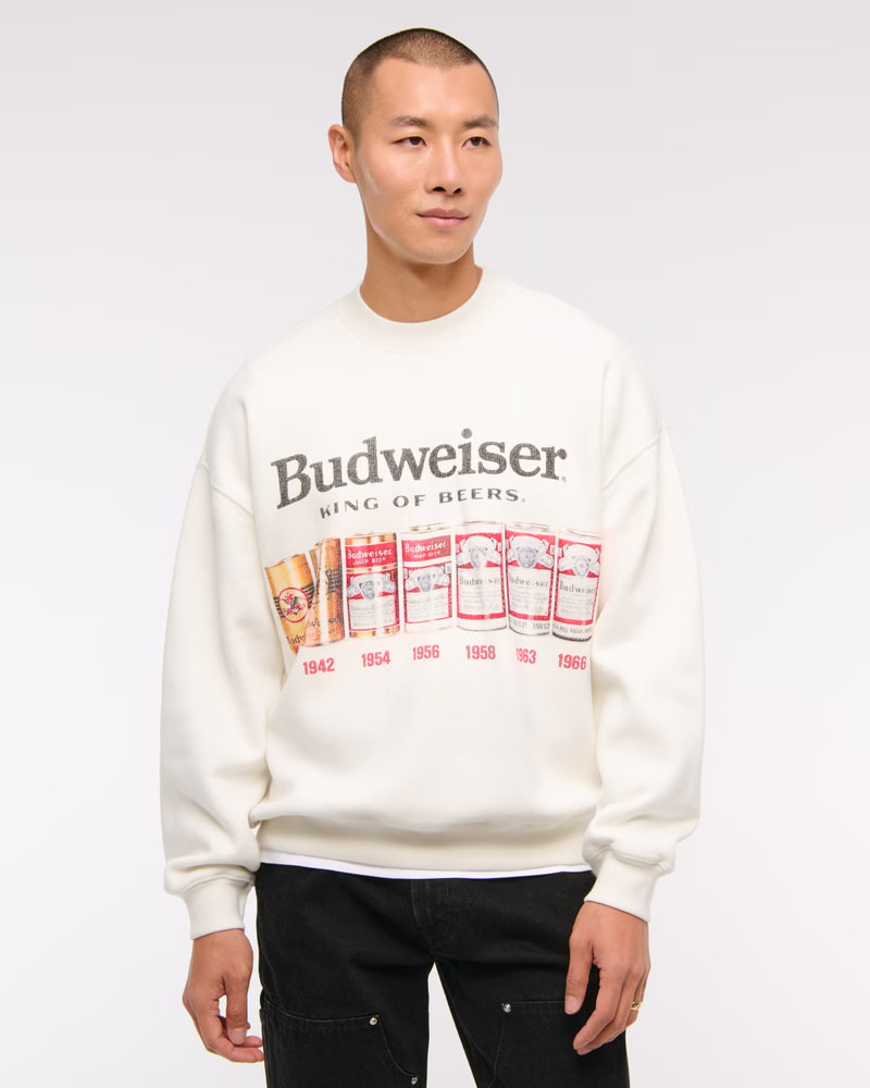 Men's Budweiser Graphic Crew Sweatshirt | Men's Tops | Abercrombie.com | Abercrombie & Fitch (US)