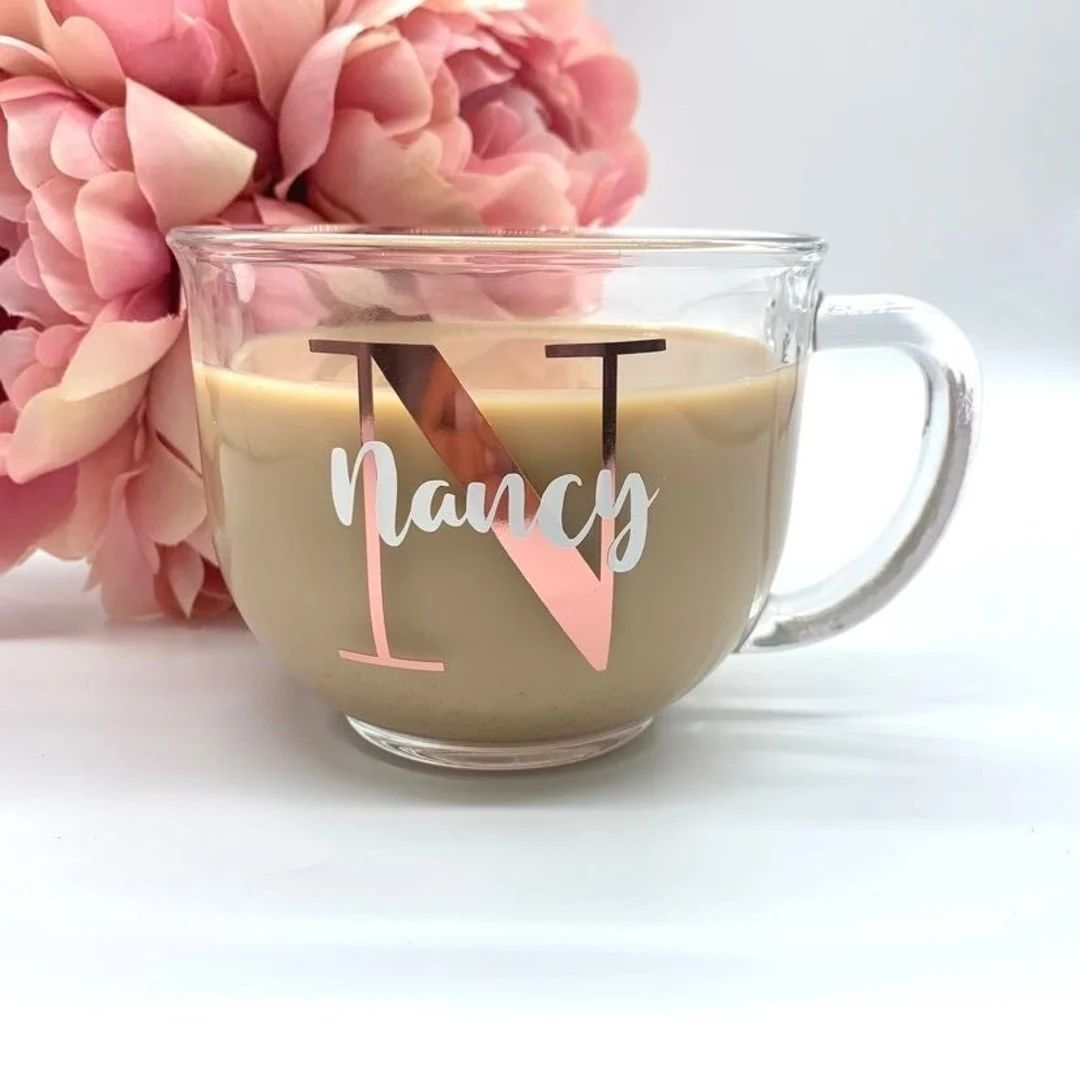 Rose Gold Monogram Glass Mug Gift for Her Coffee Addict - Etsy Canada | Etsy (CAD)