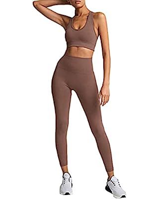 Hotexy Workout Set for Women 2 Pieces Outfits Seamless Yoga Leggings with Sports Bra Tank Top Gym... | Amazon (US)