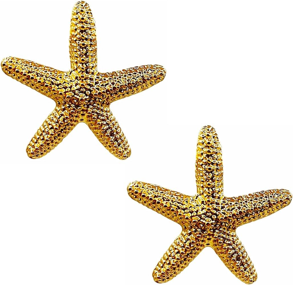 2023 Summer Beach Large Starfish Earrings for Women Girls Vocation Boho Stud Star Earrings Gold S... | Amazon (US)