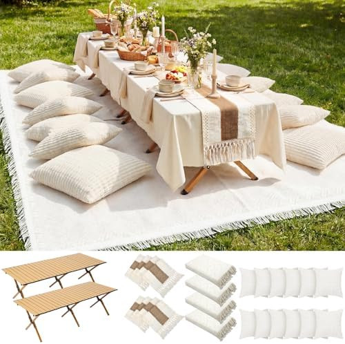 Novabright 20 Pcs Picnic Kit Folding Picnic Table 59'' x 20.5'' Extra Large Outdoor Boho Blanket ... | Amazon (US)
