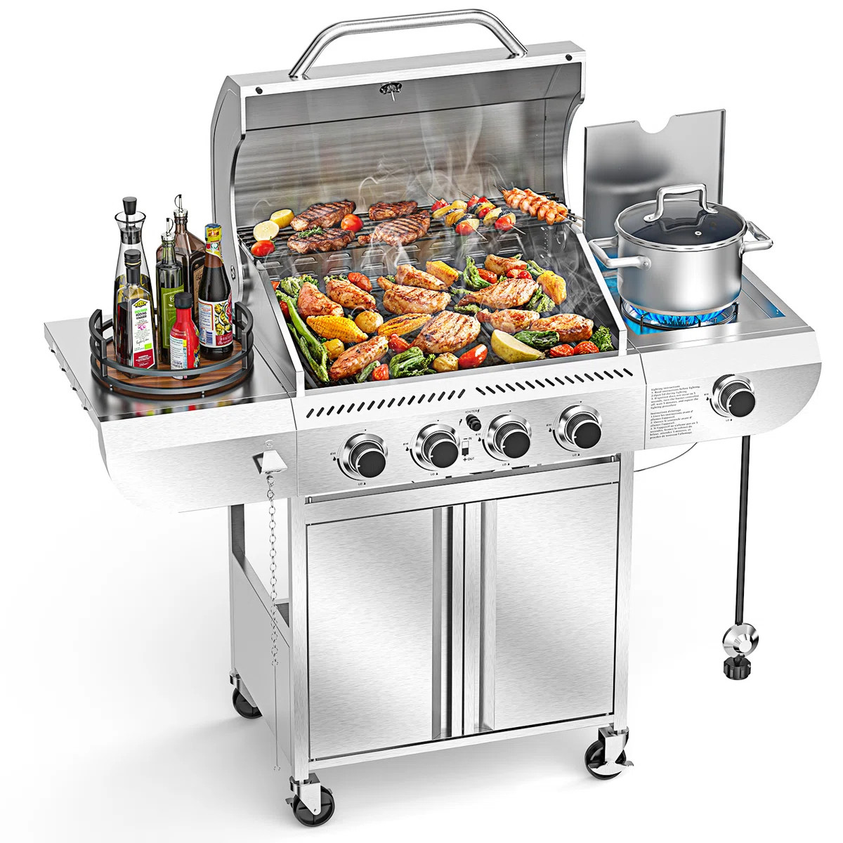 R.W.FLAME Premium 304 Stainless Steel 4 - Main Burner Gas Grill with 1 Side Burner, 42,000 BTU fo... | Wayfair North America