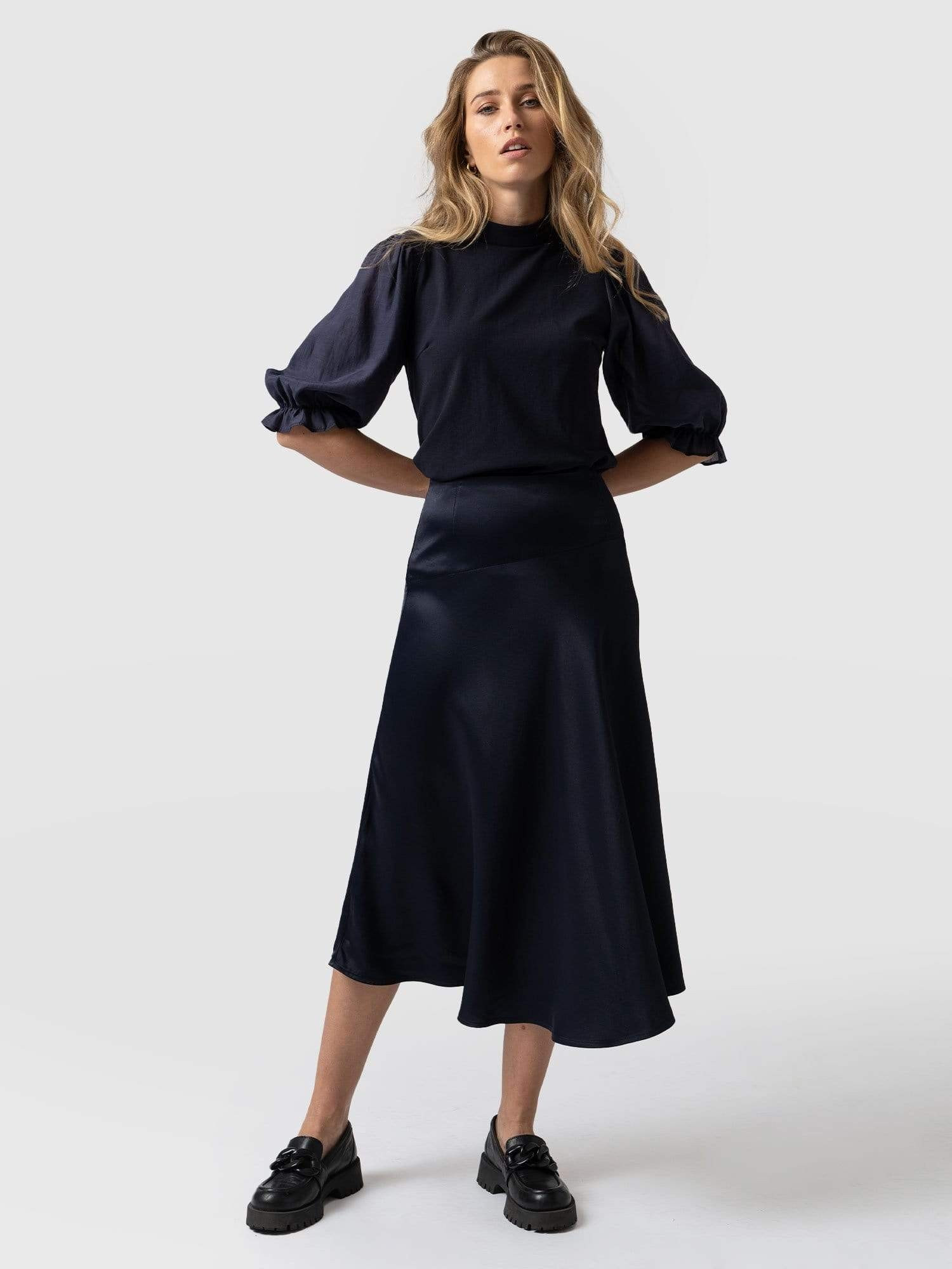 Annie Bias Cut Skirt - Navy | Saint + Sofia (Global)