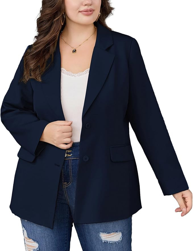 Hanna Nikole Women's Plus Size Blazer Jacket Long Sleeve Open Front Button Down Work Office Blaze... | Amazon (US)