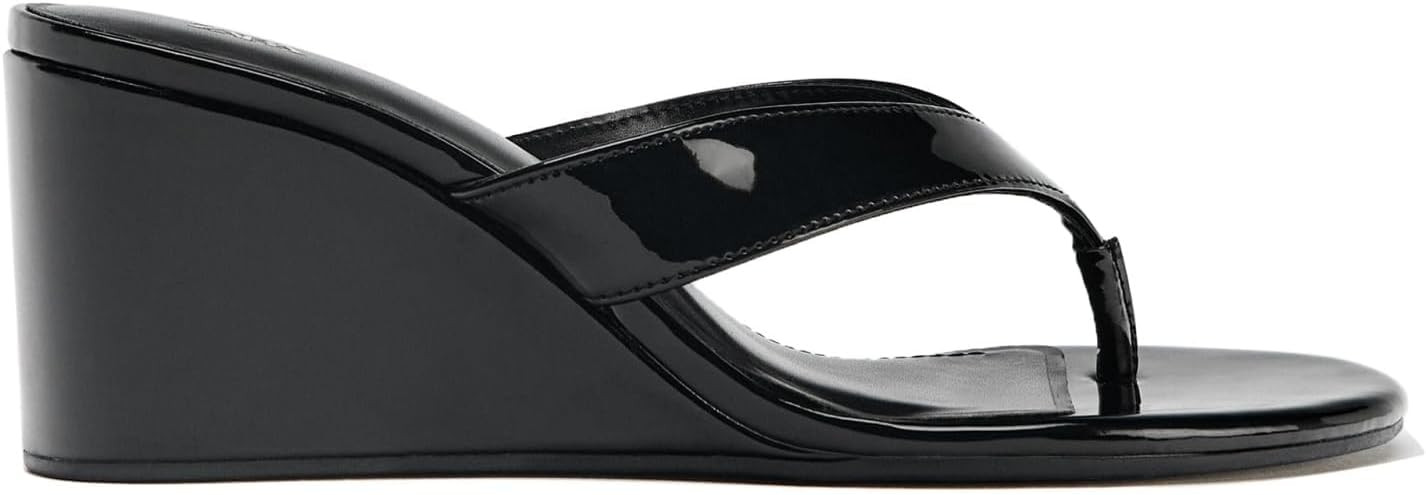 Patent Leather Wedge Flip Flops for Women Open Round Toe Comfort Arch Support Slip On High Heel Thong Sandals for Summer Fashion Travel Vacation Party Date Slides | Amazon (US)