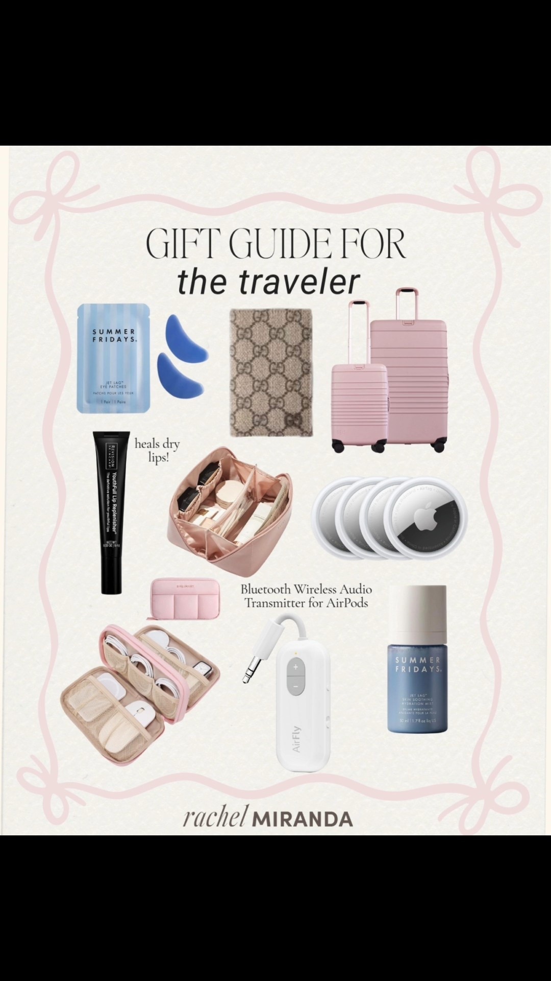 If you’re shopping for the girl who’s always catching flights, this curated travel gift list is chef’s kiss. Travel friendly picks for carry ons, beauty minis, and long-haul essentials she’ll actually use.

I rounded up my must-have travel favorites: Summer Fridays eye patches + jet lag spray, a Gucci passport holder, BÉIS luggage, Revision lip mask, my go-to cosmetic pouch, AirTags, a cord organizer pouch, and the Bluetooth transmitter that keeps your AirPods connected on every flight.

These make the perfect gifts for travelers, weekend-trippers, and your jet-set bestie. ✨

 travel gift ideas, traveler gift guide, holiday gifts 2025, travel essentials, airport must haves, carry on favorites, petite travel finds, gift ideas for her, jetsetter gifts, amazon travel finds, travel beauty essentials, BÉIS luggage, Summer Fridays gifts, luxury travel gifts, stocking stuffers for travelers

#LTKHoliday #LTKGiftGuide #LTKCyberWeek