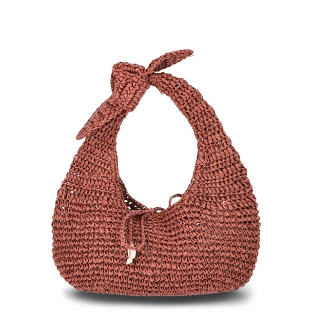 Time and Tru Women's Knot Top Straw Crescent Bag, Bronze | Walmart (US)