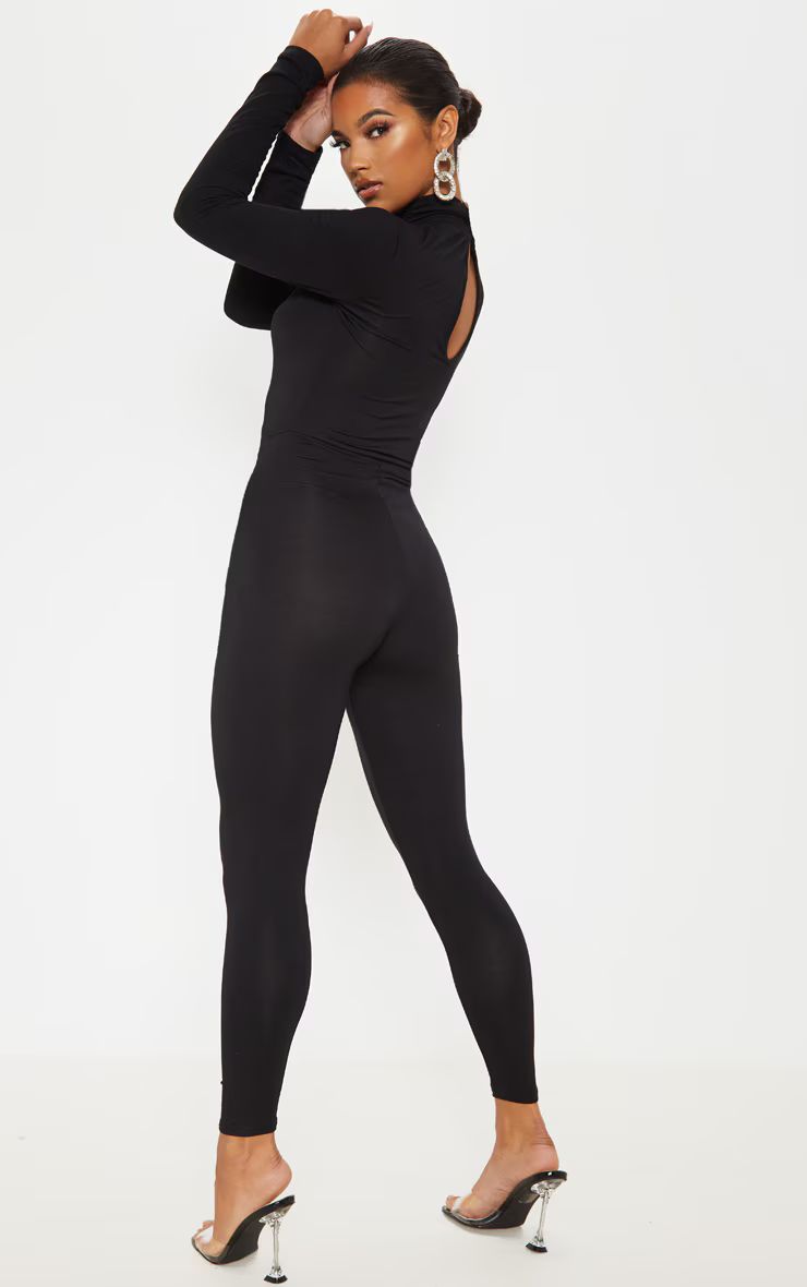 Black Roll Neck Long Sleeve Jumpsuit | PrettyLittleThing US
