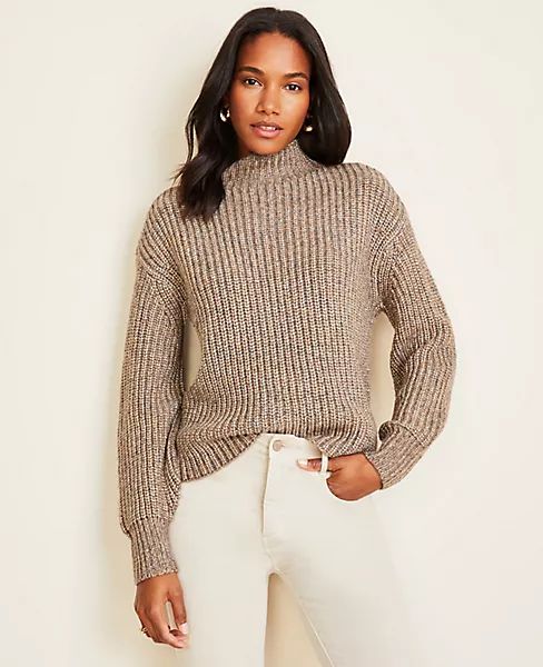 Shimmer Ribbed Mock Neck Sweater | Ann Taylor | Ann Taylor (US)