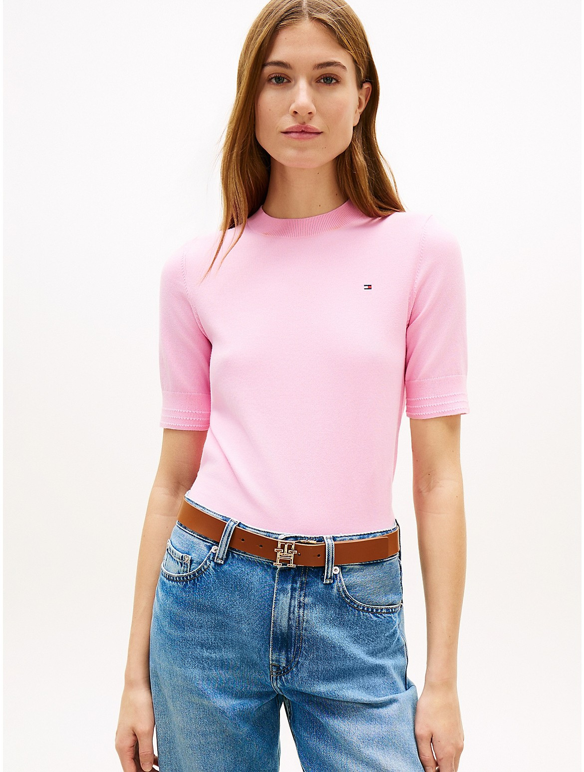 Tommy Hilfiger Women's Short-Sleeve Crewneck Sweater - Rose Petal - M | Tommy Hilfiger (US)