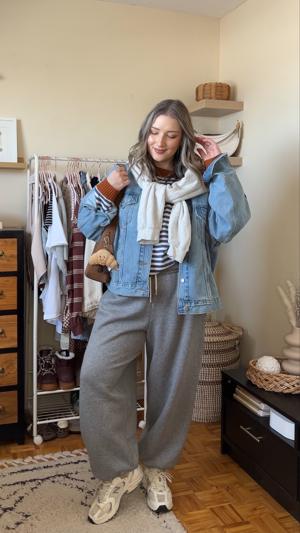 Early spring outfit inspo! Wearing my usual size L in the sweatpants and striped sweater. Sized up to XL in the denim jacket for an oversized fit, also linked similar. New Balance sneakers are so comfy for walking but run a little big, I’m a 9.5-10 and wear a 9. 


#LTKmidsize #LTKsale #LTKstyletip