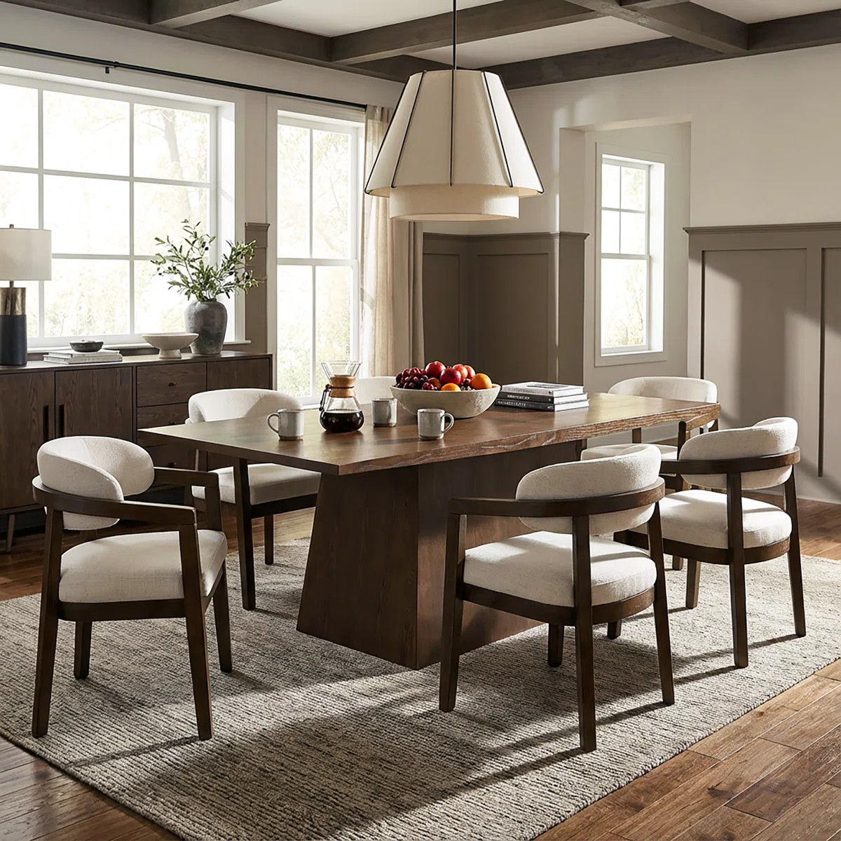 Declan 7-Piece Solid Wood Dining Table Set With Upholstered Chairs | Wayfair North America