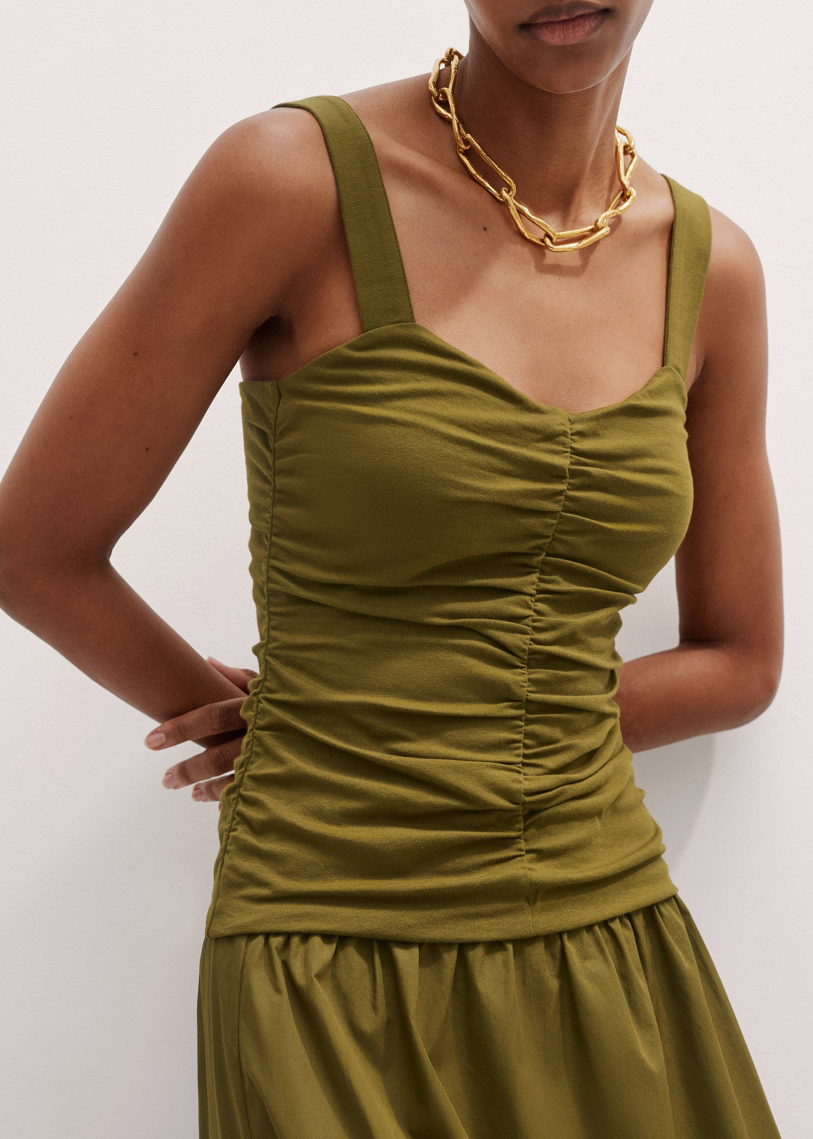 Women's Olive Green Mixed Media Ruched Maxi Dress | ME+EM | ME+EM Global (Excluding US)