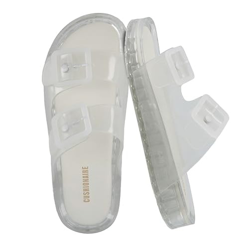 CUSHIONAIRE Pool Slides For Women Waterproof Double Buckle Adjustable Slip-On Womens Sandals For Beach Shower Casual Wear, CLEAR 11 | Amazon (US)