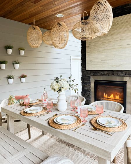 Outdoor dining set and dinnerware, outdoor chairs and rug, acrylic ribbed cups, lanterns, hanging planters, tables

#LTKSeasonal #LTKparties #LTKhome