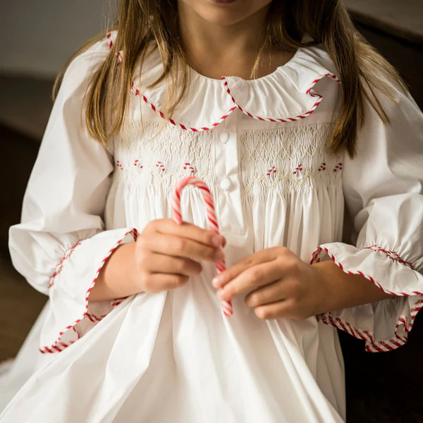 Nightingale Girls Dress Moonstone with Candy Cane Hand Smocking | Smock London Ltd