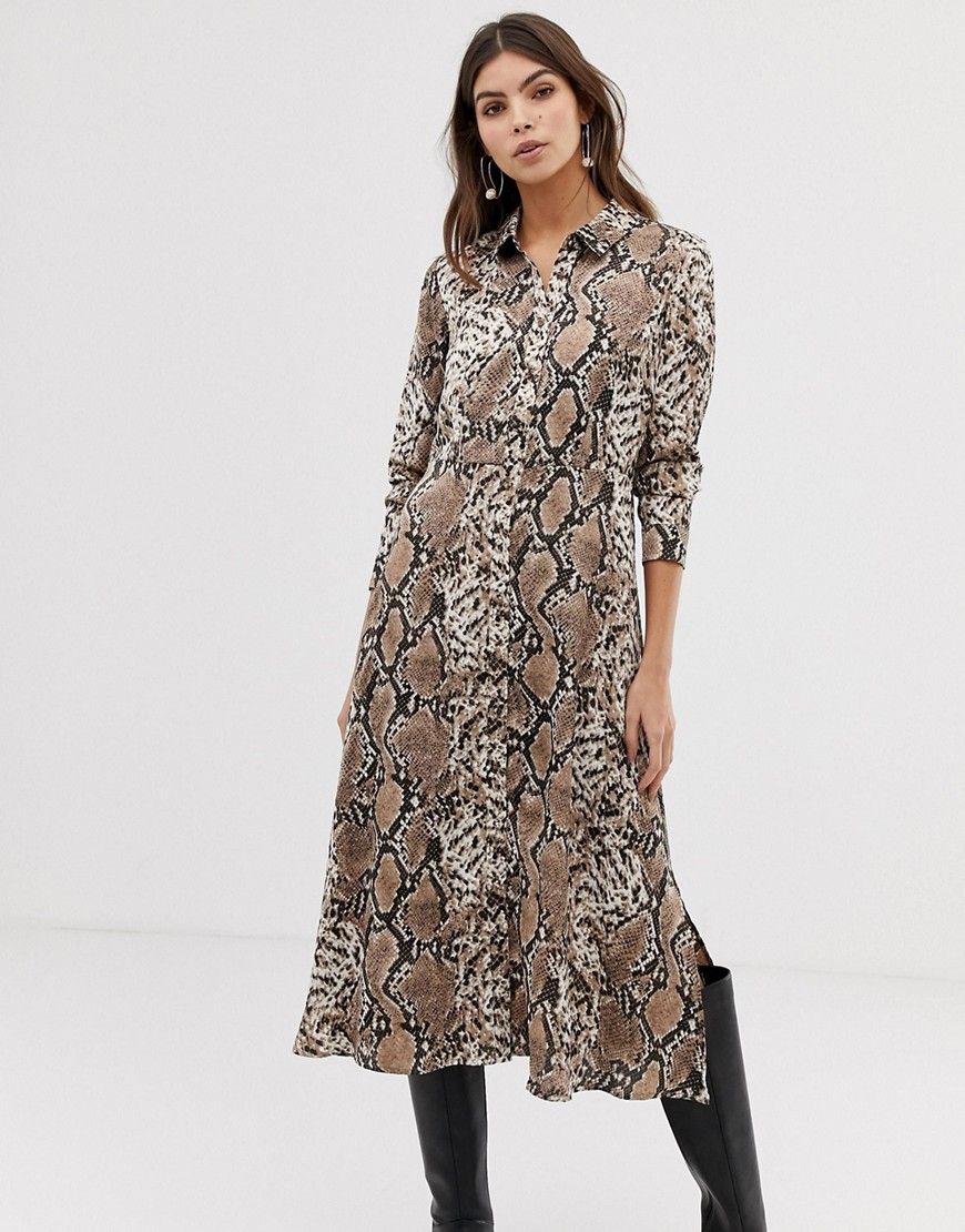 Y.A.S snake print midi shirt dress - Multi | ASOS US