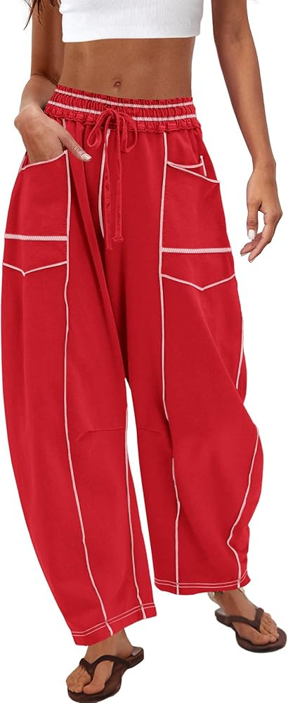 Nirovien Womens Barrel Sweatpants High Waisted Wide Leg Sweatpants Drawstring Lounge Baggy Pants ... | Amazon (US)