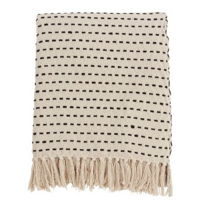 50"x60" Stitched Line Throw Blanket Ivory - Saro Lifestyle | Target