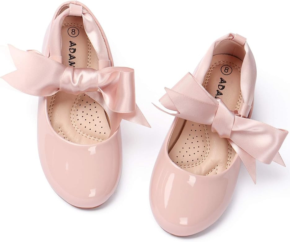ADAMUMU Girls Dress Shoes Cute Bow Mary Jane Shoes Ballerina Flats with Satin Ankle Tie,Flower Gi... | Amazon (US)