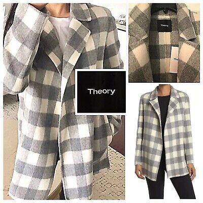 NWT $895 Theory Sileena Wool/Cashmere Luxe Buffalo Plaid Coat LARGE/XL in Ivory | eBay US