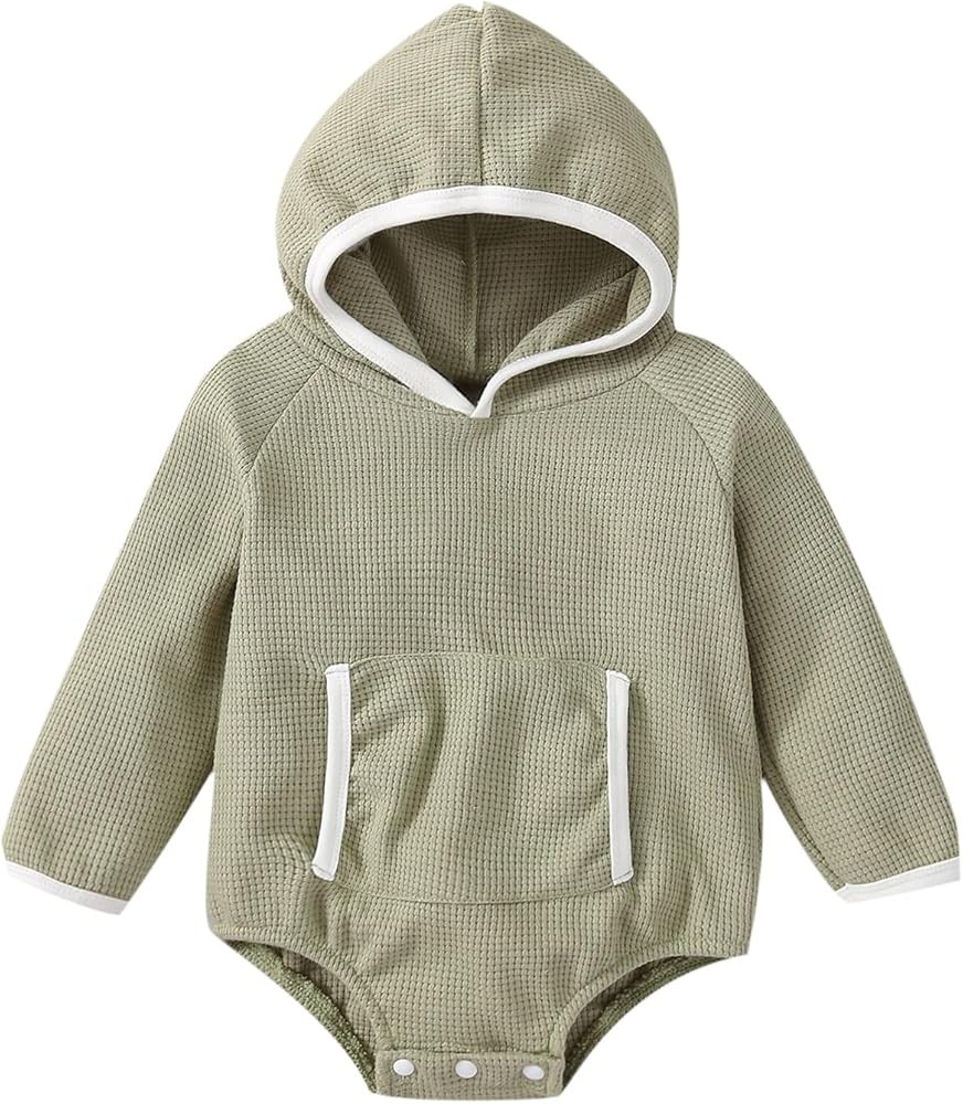 Infant Baby Girl Boy Hooded Romper, Long Sleeve Solid Color Bodysuit Jumpsuit Hoodies with Kangar... | Amazon (US)