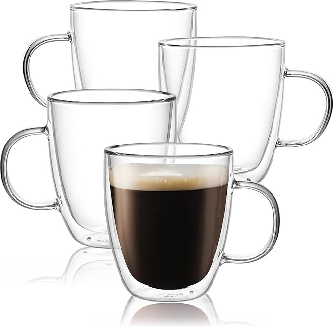 CNGLASS Large Glass Coffee Mugs 17oz,Double Walled Insulated Glass Coffee Cups with Handle,Clear ... | Amazon (US)