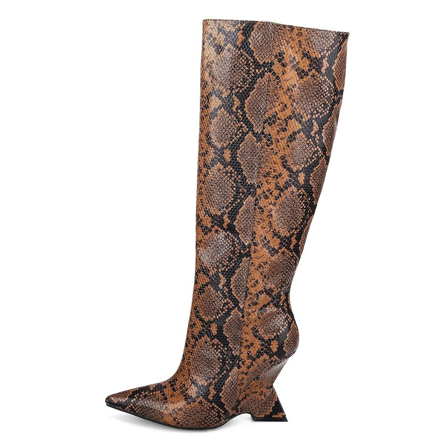 Kluolandi Womens Snake Print Knee High Boots Sexy Pointed Toe Pull On Strange Wedge Heel Tall Boo... | Amazon (US)