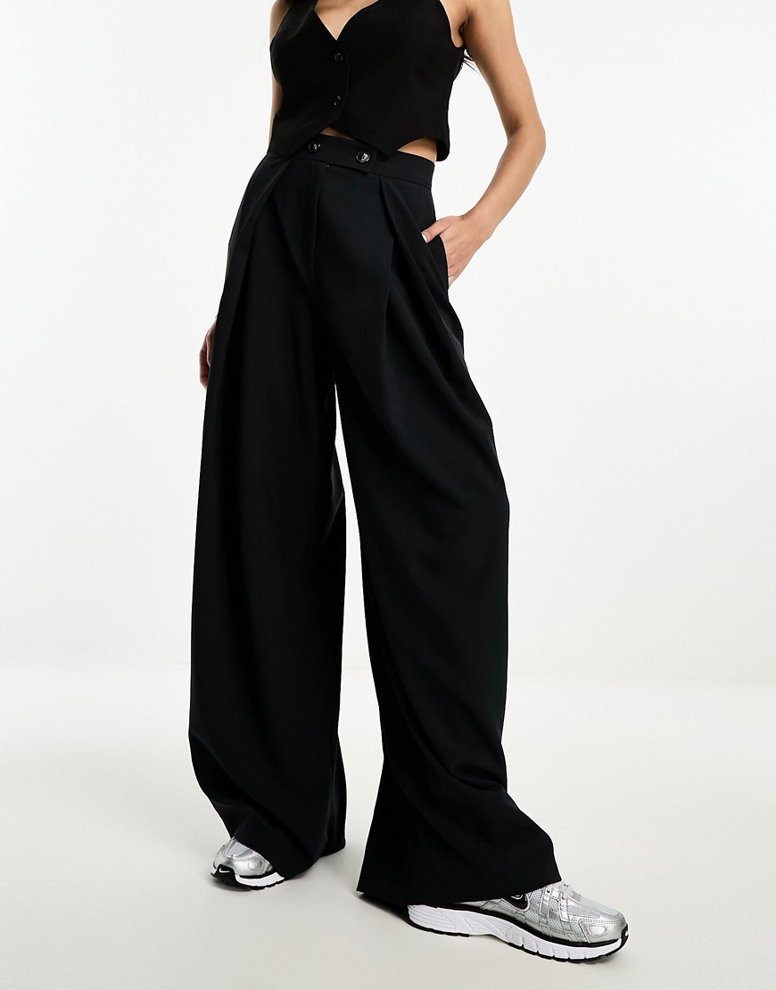ASOS DESIGN folded front wide leg pants in black | ASOS (Global)