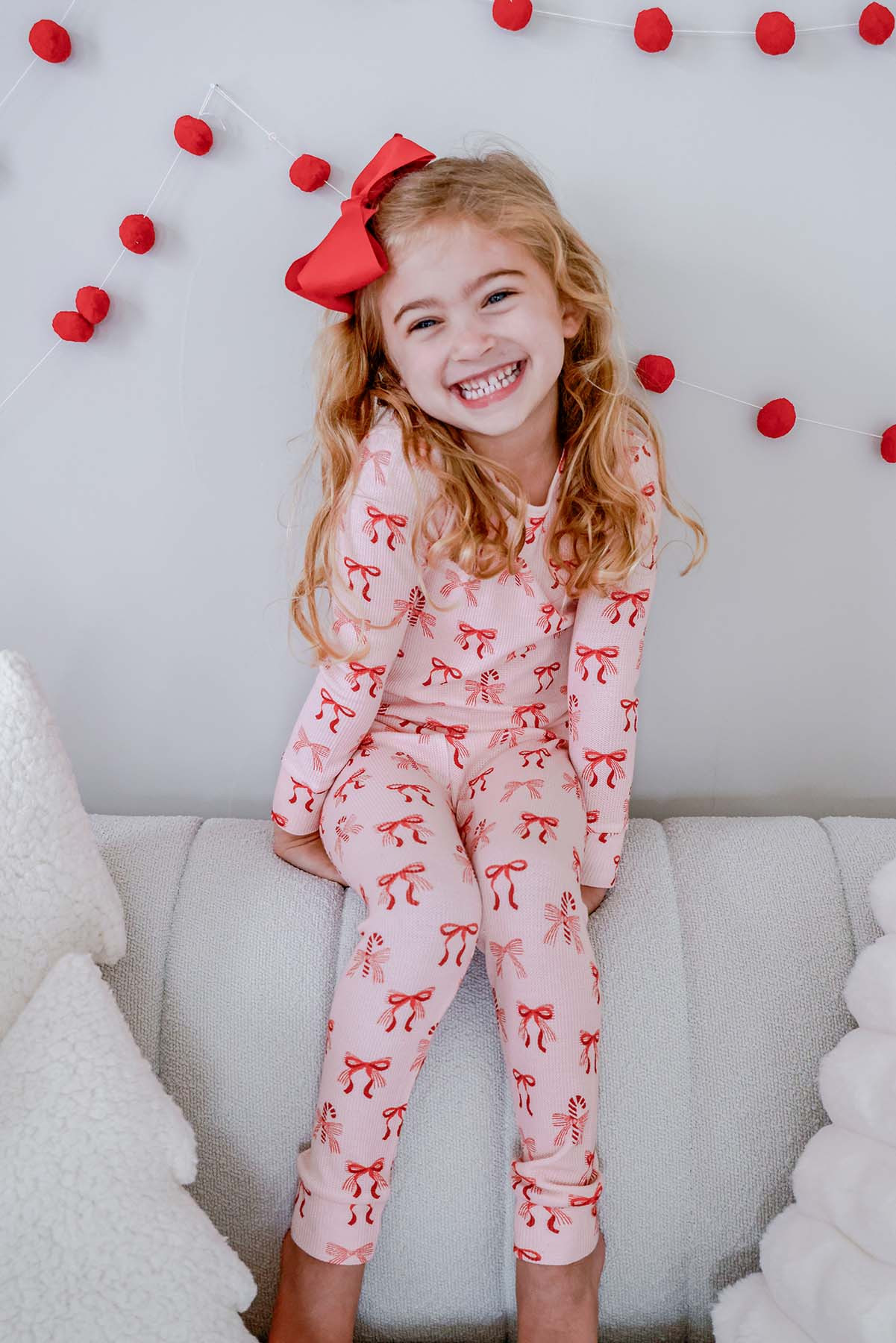 Christmas Bamboo Waffle Two-Piece Pajama Set | Peppermint Bows | Caden Lane