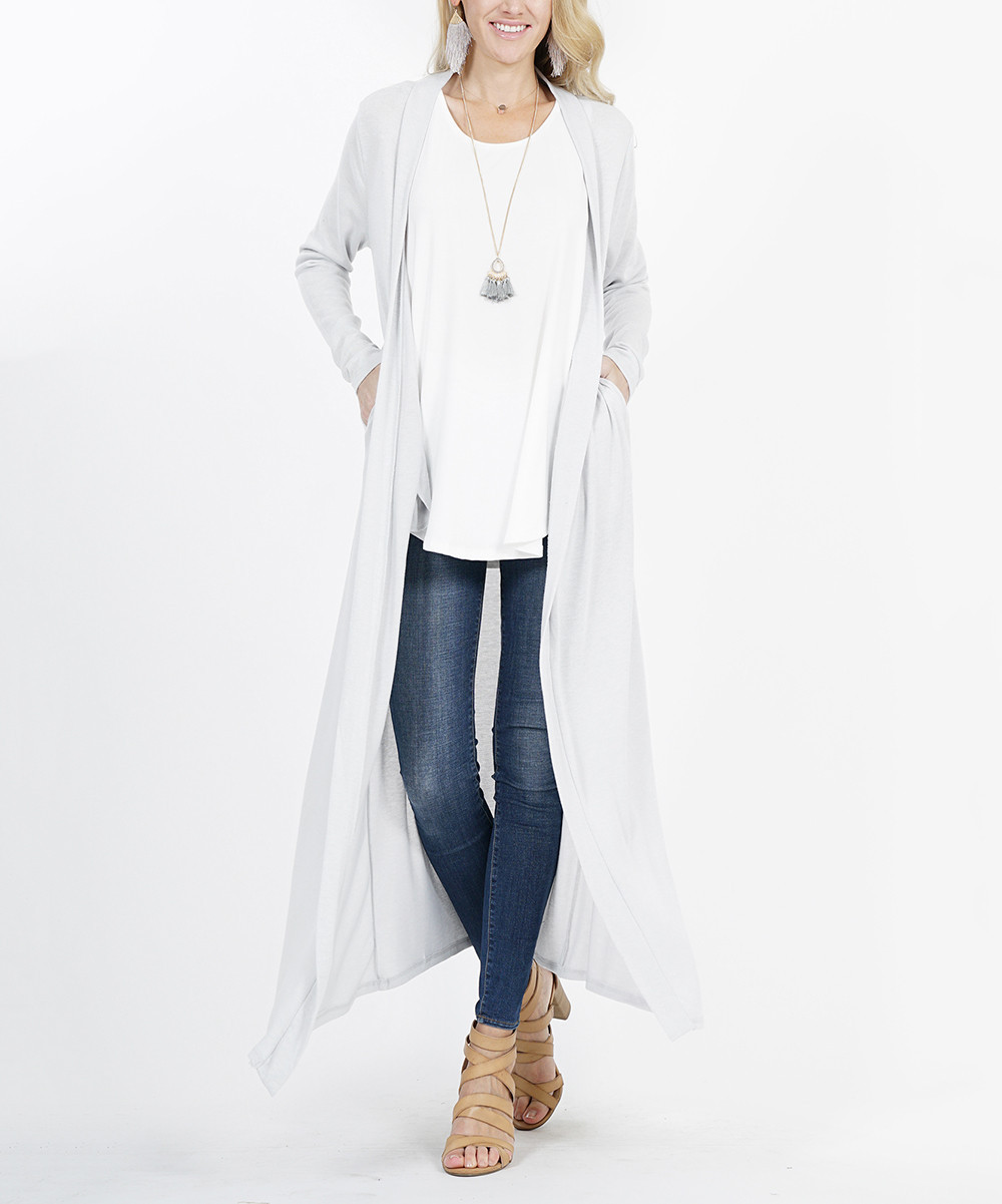 Lydiane Women's Open Cardigans IVORY - Ivory Long-Sleeve Hacci Pocket Longline Cardigan - Women | Zulily